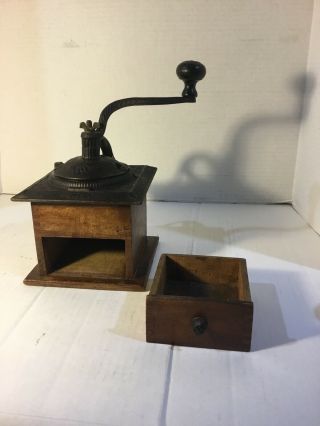 Antique Wood And Iron Coffee Grinder - Dovetailed - Complete - Exc.  Cond. 3