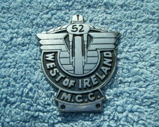 Vintage 1970s West Of Ireland Motor Cycle Club Car Badge - Motorcycle Racing Rare