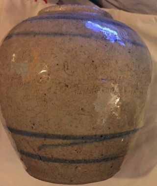 Antique Chinese Ginger Jar W/blue Decoration Fabulous 7” Tall 6” Diameter