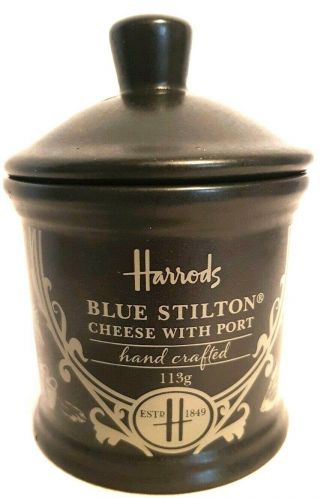 Harrod English Blue Stilton Cheese Port.  Rare Black Pot With Lid.  Hand Crafted.