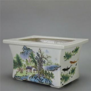 6.  89 " Chinese Antique Pastel Porcelain Hand Painted Scenery Pattern Flowerpot