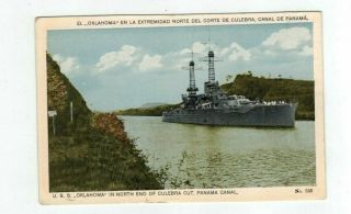 Panama Canal Zone Antique Post Card Uss Oklahoma In North End Culebra Cut