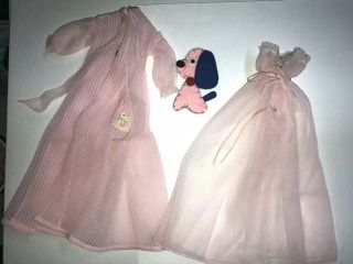 Vintage Barbie Doll Nighty Negligee 965 Pink Night Gown,  Robe And Dog Lingerie