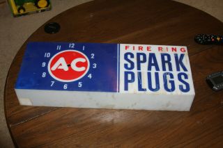 Vintage Rare 1964 Ac Spark Plug Clock Hanging Sign Gm Ac Delco