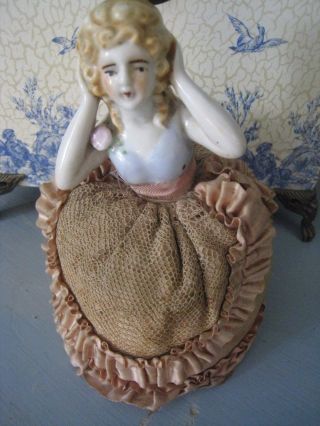 Vintage Pin Cushion Half Doll Porcelain Lady 1920 