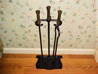 Antique Vintage 3 Piece Mission / Arts & Crafts Fireplace Fp Tools & Stand