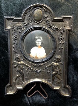 Rare Antique French Art Nouveau Frame Angel Cherub Girl Child Photo Mourning ?