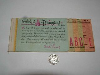 Rare Vintage Large Long " E " Disneyland Ticket Or Coupon Book.  Early 59