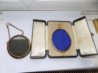 Antique Morocco Cased Portrait Miniature Oval Gilt Brass Frame,  One Other