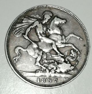 Rare 1897 Lx Britain Silver Crown - Queen Victoria - -