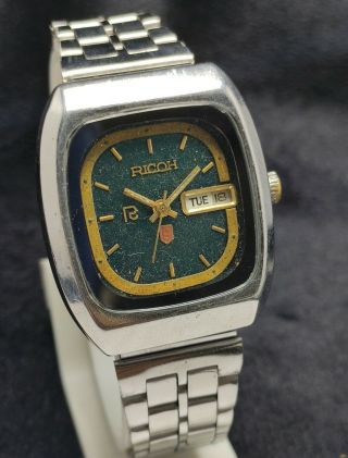 Rare Vintage Ricoh Green Dial Wrist Watch For Men 