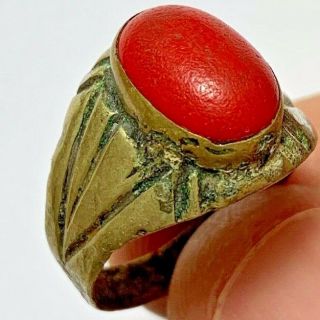 Ancient Roman Silver Ring With Rare Red Stone 7.  1gr 21mm (inner 20mm)