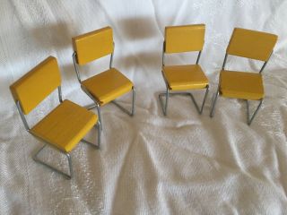 4 Mid - Century Modern Chairs Dollhouse Vintage Yellow Wood Silver Metal 1:12 Doll