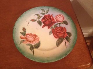 Vintage Possibly Antique Set Of 3 Hand Painted Ceramic Plates Floral Decoration