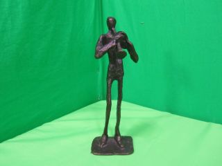 Rare & Vintage Cast Bronze Brutalist Sculpture Trumpet Player Statue 7.  5 " Tall