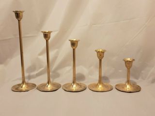 5 Vintage Antique Leonard Solid Brass Mid Century Candlesticks