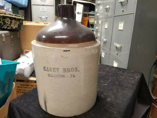 Antique Vintage Casey Bros.  Scranton Pa Stoneware Whiskey Jug Crock 2 Gallon ?
