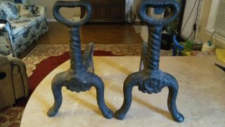 Antique Cast Iron Fireplace Andirons Marked Each With The Number 2