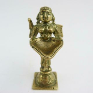 Antique Indian Bronze Figure Of Goddess Deeplaxmi Holding Butter Lamp
