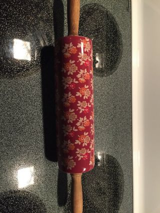 Pioneer Woman Rolling Pin Burgundy Autumn Harvest Fall Floral Rare