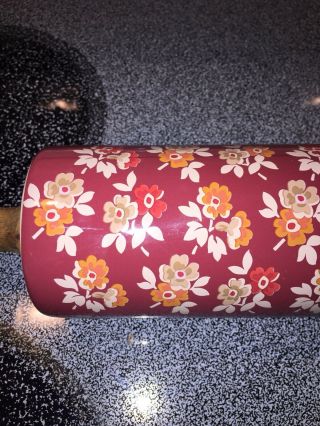 PIONEER WOMAN ROLLING PIN BURGUNDY AUTUMN HARVEST FALL FLORAL RARE 3