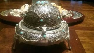 Vintage Silver Islamic Persian Dome Lidded Caviar Holder Bowl