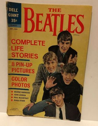 Vintage Rare 1964 The Beatles Dell Giant Comic Book W/ Pin - Up Pictures