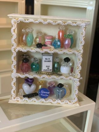 VINTAGE Miniature Dollhouse ARTISAN Made Wall Display Cabinet 25 Bottles & Jars 3