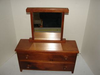 Vintage Wood Wooden Child Doll Dresser Storage Chest Mirror 2 Drawer Furniture