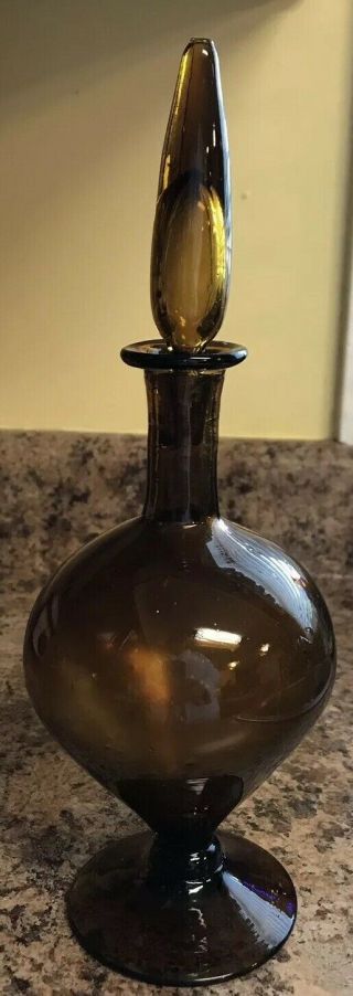 Rare Antique Amber Pedestal Apothecary Medicine Jar Glass Stopper Lid Hand Blown