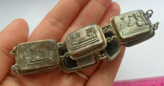 Vintage Jewellery Antique Silver 800 Mother Of Pearl Carved Cameo Bracelet