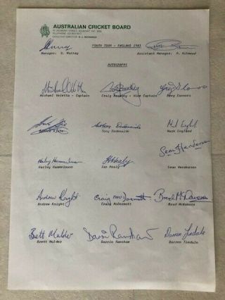 Australia Youth Tour 1983,  Official Autograph Sheet - Signed X 17,  Rare Sheet