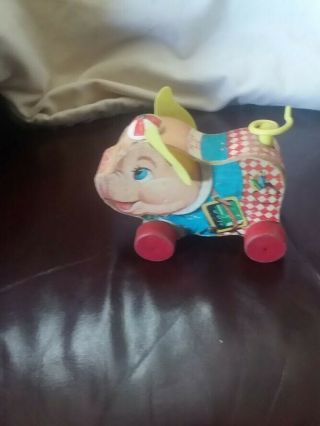 Vintage Fisher Price Peter Pig Antique Wooden Pull Toy 478 Made In Usa