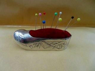 Large Rare Solid Chinese Silver Hallmarked Novelty Chinese Shoe Pin Cushion