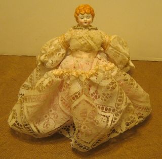 Antique Style Porcelain Head,  Hands & Feet Doll Gorgeous Dress W Stand