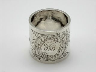Sterling Silver Wide Napkin Ring W/floral Design & Monogram Eb