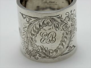 Sterling Silver Wide Napkin Ring w/Floral Design & Monogram EB 2