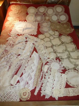 Loads Of Vintage,  Antique Lace (21),  Doilies (61 Items) For Crafts,  Sewing Etc