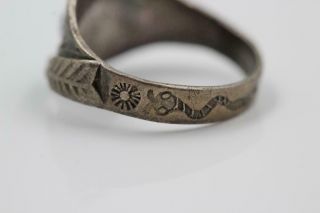 Rare Vintage Old Pawn Sterling Silver Snakes Arrows Sun Turquoise Size 6.  75 Ring