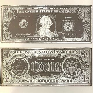4 Oz Silver Us $1 Dollar Bill.  999 Fine In Capsule & Rare