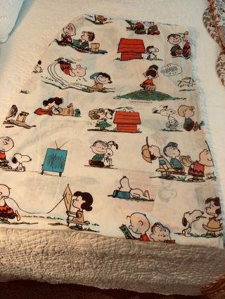 Vintage Peanuts Charlie Brown Snoopy 1971 Rare Twin Fitted Bed Sheet Made In Usa