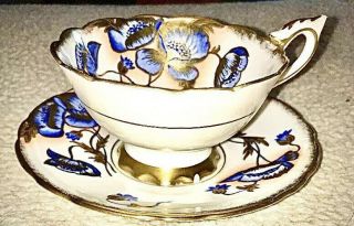 Vintage Royal Stafford Vintage Tea Cup And Saucer Bone China Uk Blue Gold