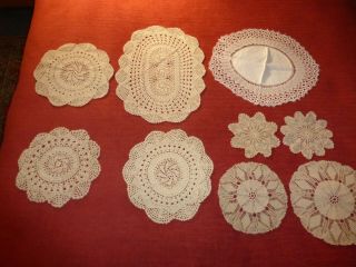 9 X Vintage Irish Crochet Lace Doilies