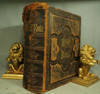 Big Old Antique Leather Cline Family Bible Worn Distressed Decor