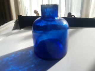 Rare Dome Antique Cobalt Blue Seared Ink Well Bottle {civil War Era Ink}