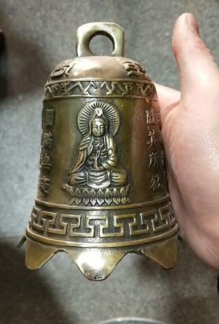 Old China Brass Old Embossment Buddhism Temple Bell