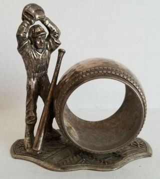 Very Rare Old Vintage Metal Baseball Player Napkin Ring