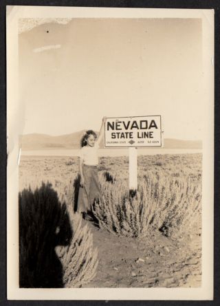 Bellbottoms Jeans Girl In Desert W Nevada State Line Sign 1930s Vintage Photo