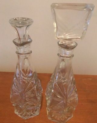 Set/2 Vintage Clear Glass Vinegar Oil Cruet - Dispensers - Rare Stopper - Ships