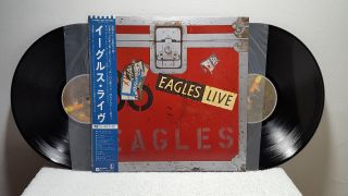 Eagles ‎eagles Live Lp,  Poster 1980 Rare Japan Obi P - 5589/90y